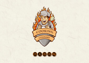 Cooking man Chef Smile Illustrations with ribbon t shirt vector file