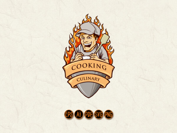 Cooking man chef smile illustrations with ribbon t shirt vector file
