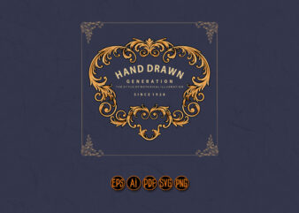 Premium frame vintage flourish hand drawn t shirt illustration