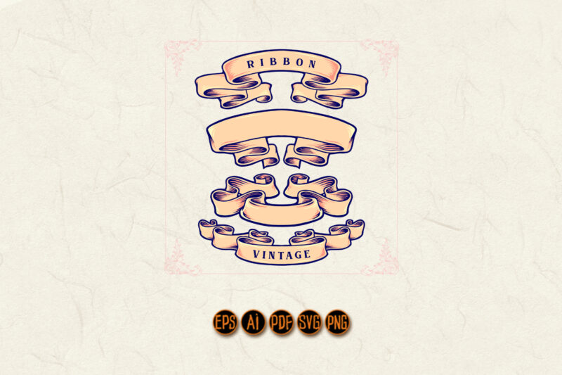 Set Ribbon Retro Vintage Style Illustrations