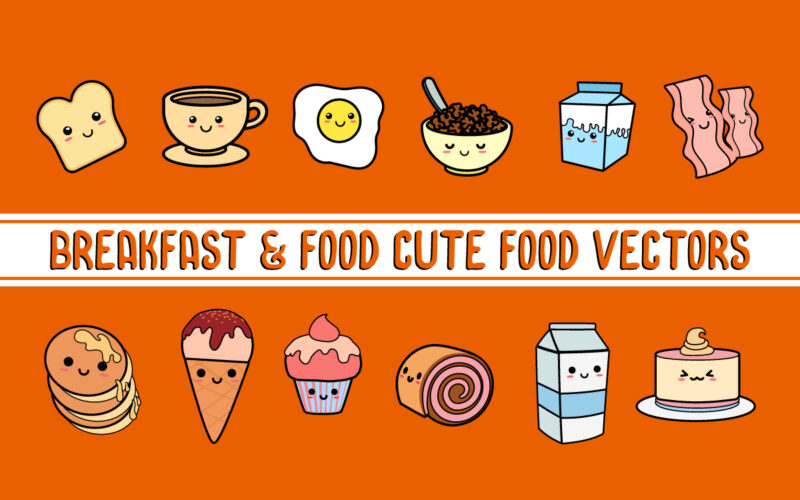 Breakfast and sweets cute food vectors, t-shirt designs, sticker designs, pin designs