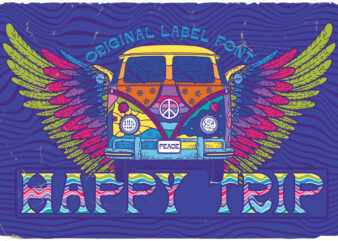 Happy Trip – font and editable t-shirt designs