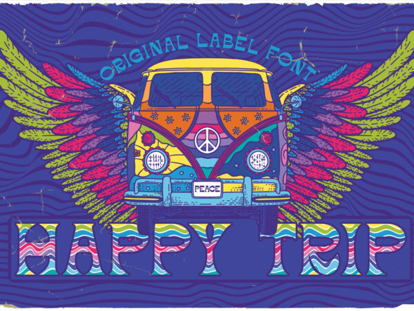 Happy trip – font and editable t-shirt designs