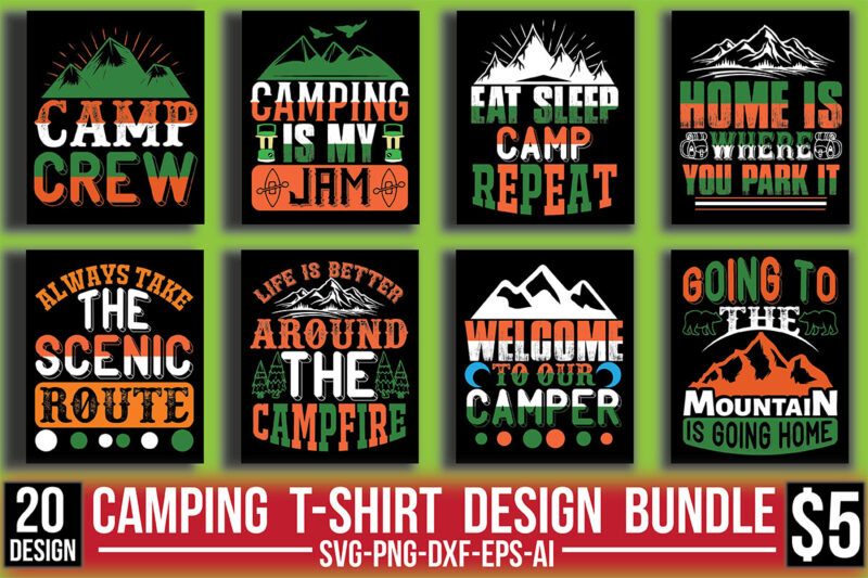 Camping T-shirt Design Bundle