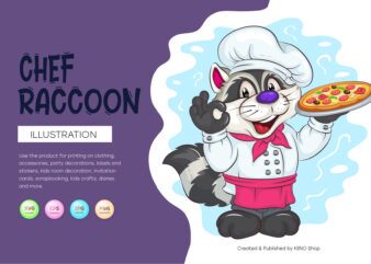 Cartoon Chef Raccoon. T-Shirt, PNG, SVG.