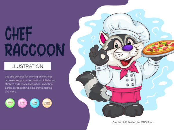 Cartoon chef raccoon. t-shirt, png, svg.