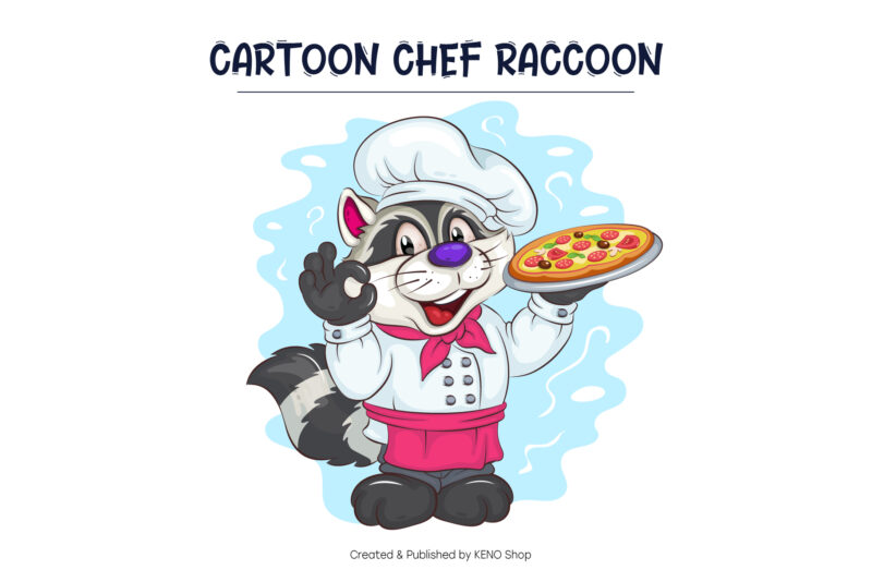 Cartoon Chef Raccoon. T-Shirt, PNG, SVG.