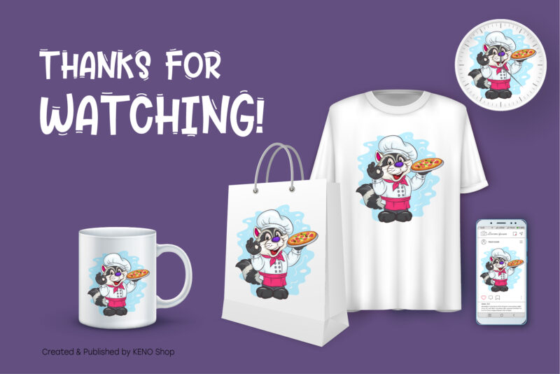 Cartoon Chef Raccoon. T-Shirt, PNG, SVG.