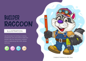 Cartoon Raccoon Builder. T-Shirt, PNG, SVG.