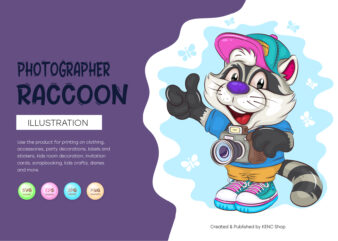Cartoon Raccoon Photographer. T-Shirt, PNG, SVG.