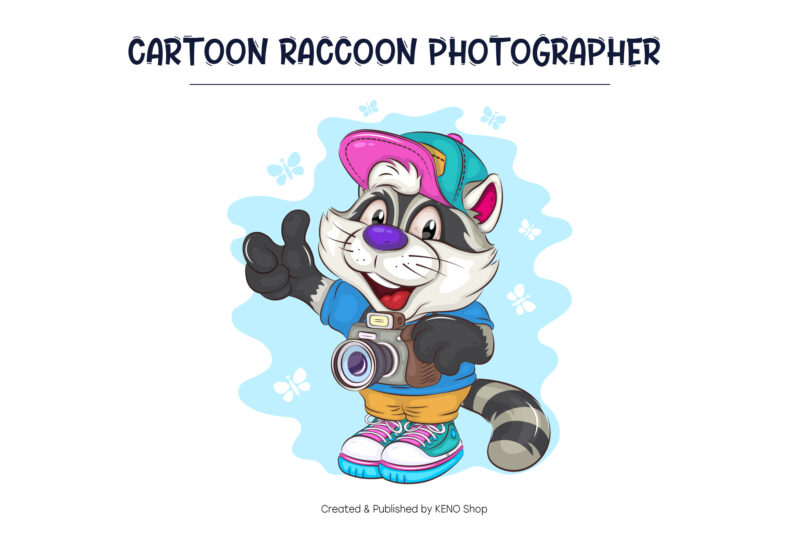 Cartoon Raccoon Photographer. T-Shirt, PNG, SVG.