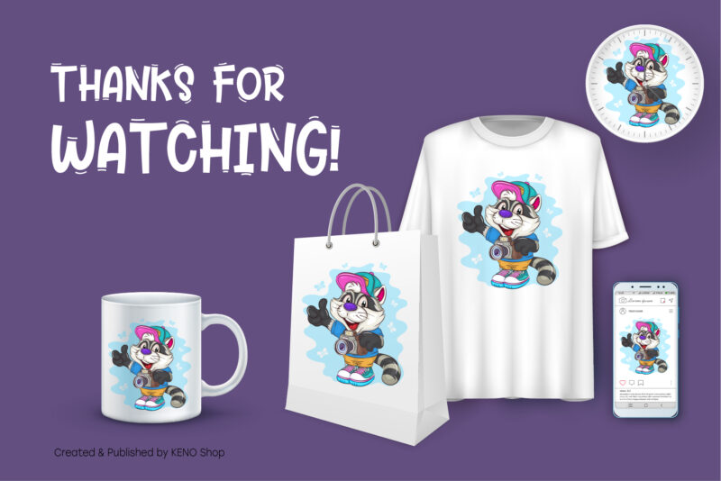 Cartoon Raccoon Photographer. T-Shirt, PNG, SVG.