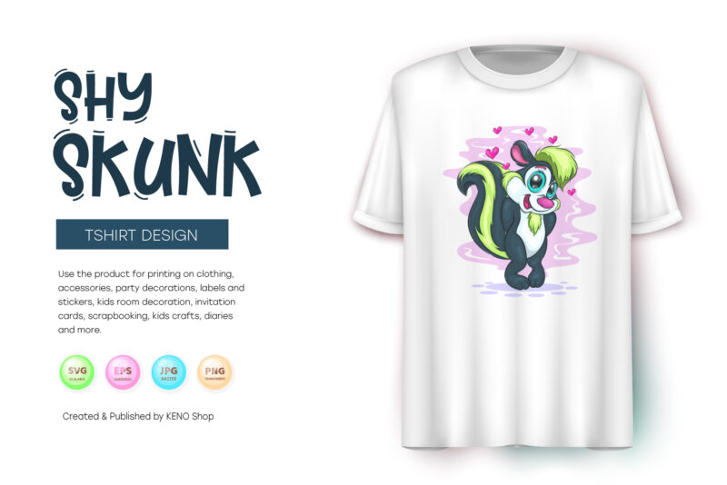 Cartoon Shy Skunk. T-Shirt, PNG, SVG.