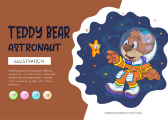 Cartoon Teddy Bear Astronaut. T-Shirt, PNG, SVG.