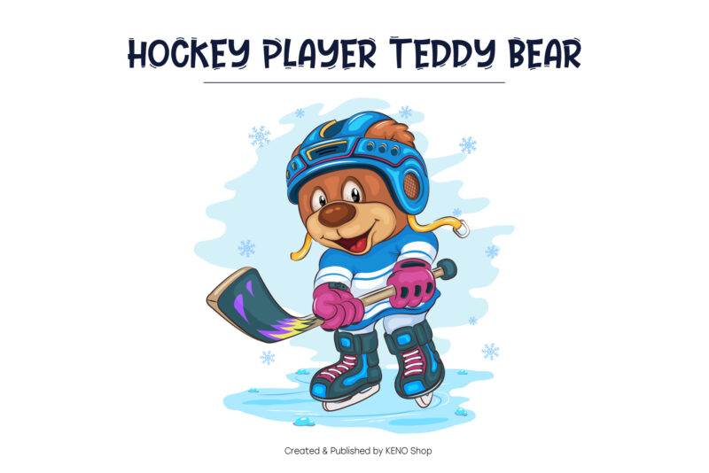 Cartoon Teddy Bear Hockey. T-Shirt, PNG, SVG.