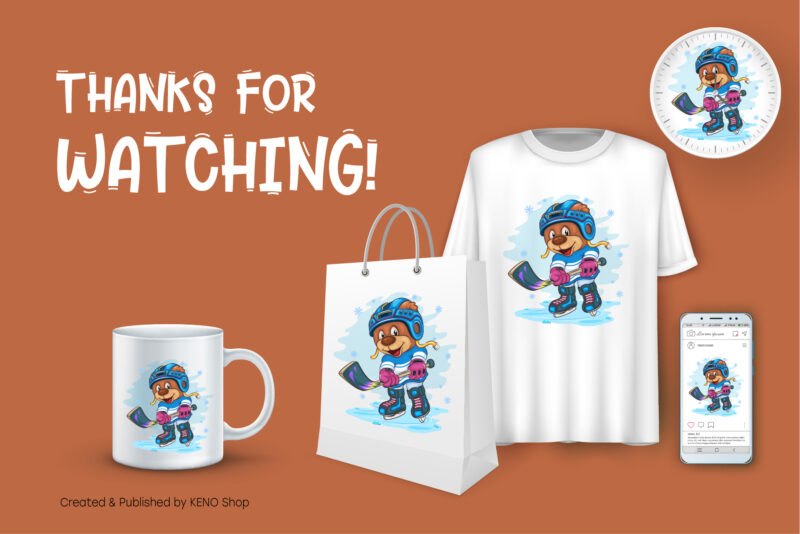 Cartoon Teddy Bear Hockey. T-Shirt, PNG, SVG.