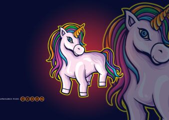 Cartoon Unicorn Cute Happy Birthday Illustrations t shirt vector file