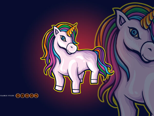 Cartoon unicorn cute happy birthday illustrations t shirt vector file