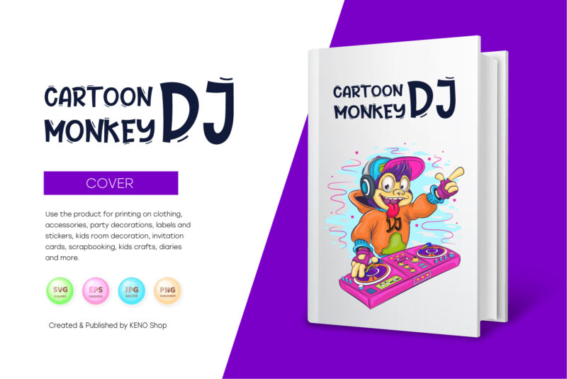 Cartoon monkey DJ. T-shirt, Vector, PNG.