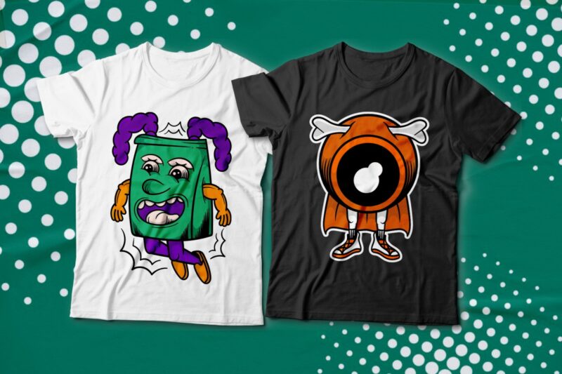 Creative and Trendy Cartoon T-shirt Designs Bundle, Pop Art Graphic T-shirt, Cartoon Illustration, Illustration T-shirt Design, Urban T-shirt Design, Cool T-shirt Designs,