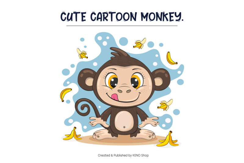 Cute Cartoon Monkey. T-Shirt, PNG, SVG.