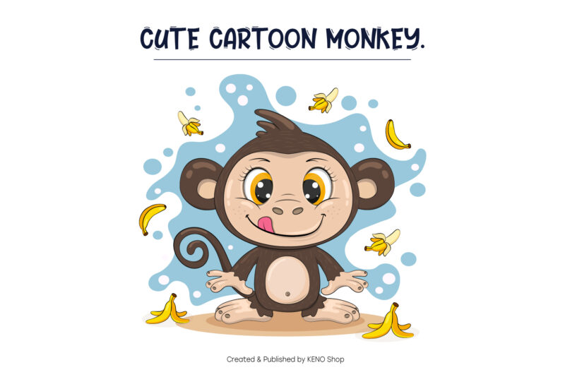 Cute Monkey Animal Flat PNG & SVG Design For T-Shirts