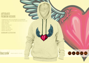 Cute Heart Love Wings Tattoo Illustrations t shirt vector file