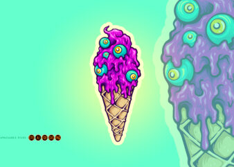 Cute purple ice cream cone with blue zombie eyes