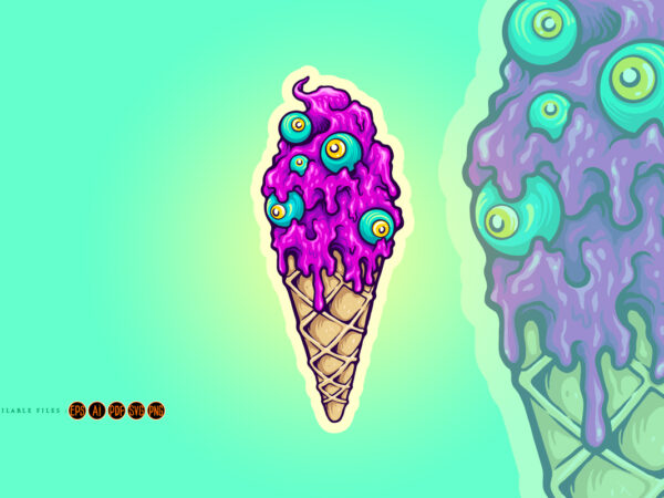 Cute purple ice cream cone with blue zombie eyes t shirt vector file Cute purple ice cream cone with blue zombie eyes t shirt vector file