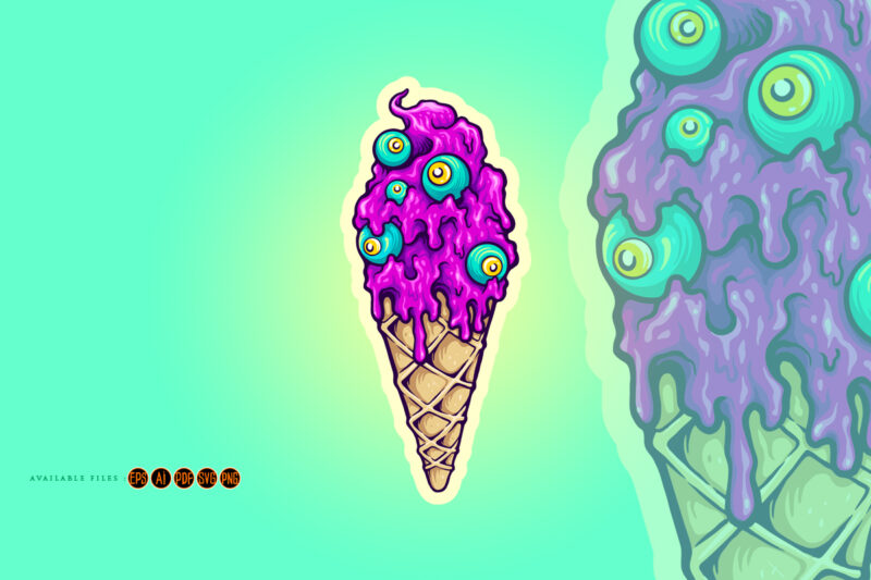 Cute purple ice cream cone with blue zombie eyes