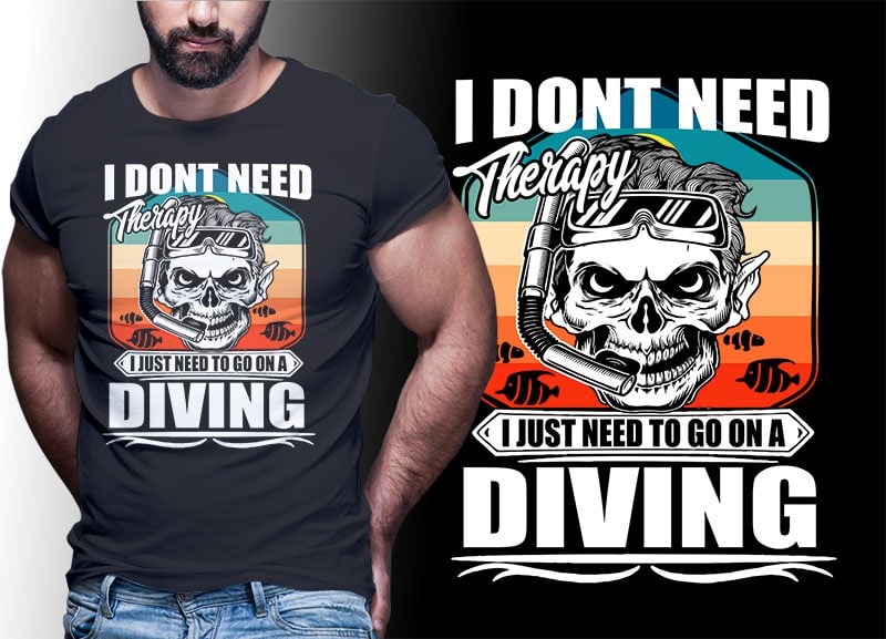 30 SCUBA DIVING Vintage Retro Tshirt Designs Bundle Editable