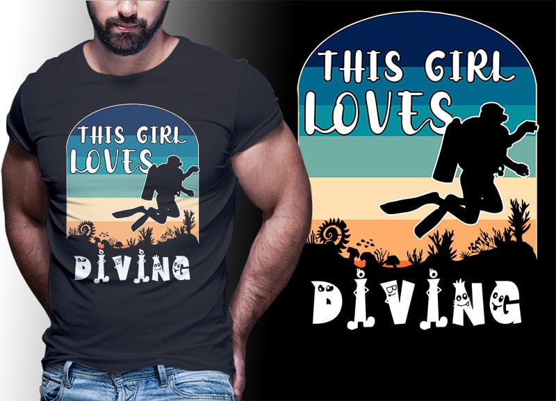 30 SCUBA DIVING Vintage Retro Tshirt Designs Bundle Editable