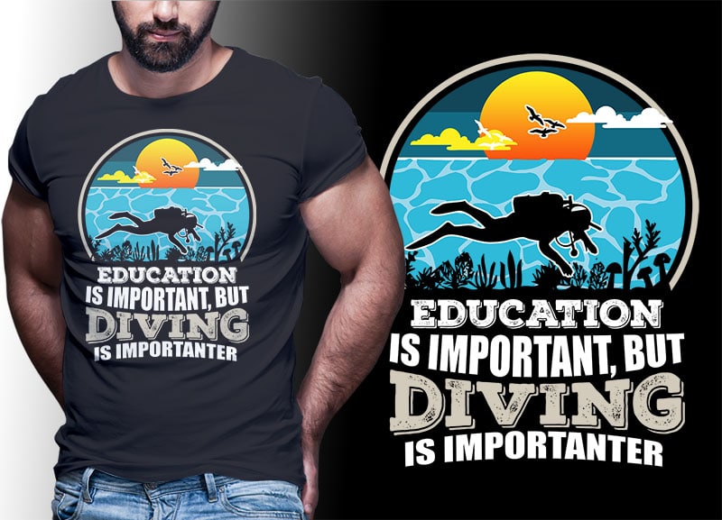 30 SCUBA DIVING Vintage Retro Tshirt Designs Bundle Editable