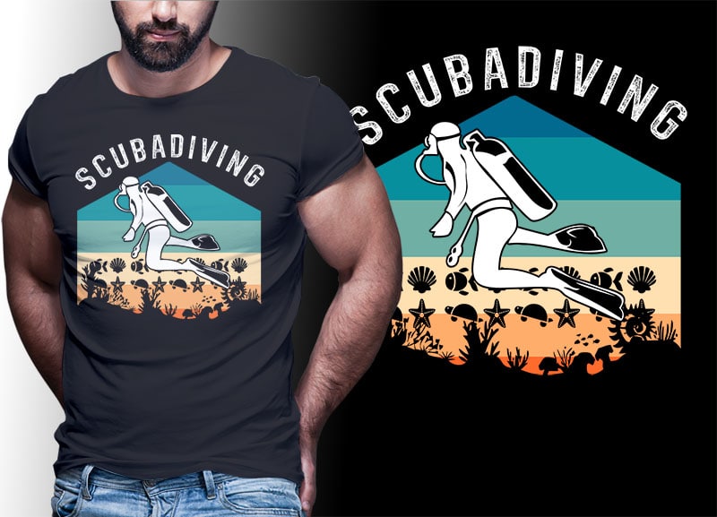 30 SCUBA DIVING Vintage Retro Tshirt Designs Bundle Editable