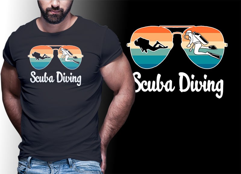 30 SCUBA DIVING Vintage Retro Tshirt Designs Bundle Editable