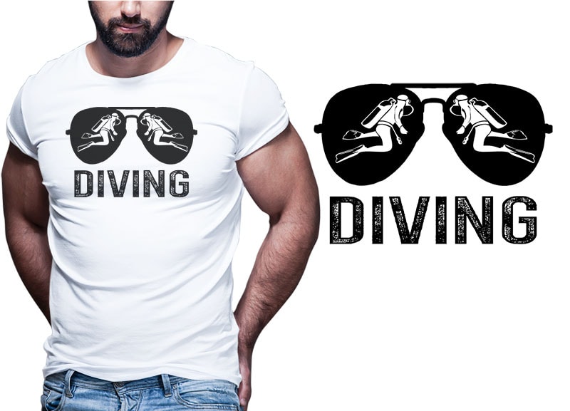 30 SCUBA DIVING Vintage Retro Tshirt Designs Bundle Editable