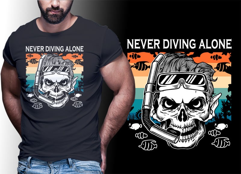 30 SCUBA DIVING Vintage Retro Tshirt Designs Bundle Editable