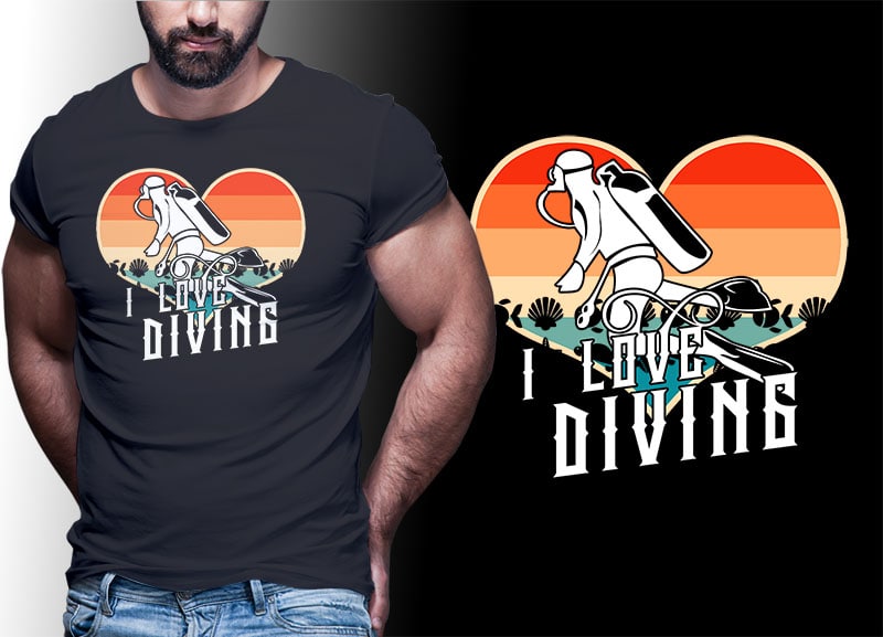 30 SCUBA DIVING Vintage Retro Tshirt Designs Bundle Editable