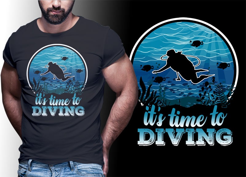 30 SCUBA DIVING Vintage Retro Tshirt Designs Bundle Editable