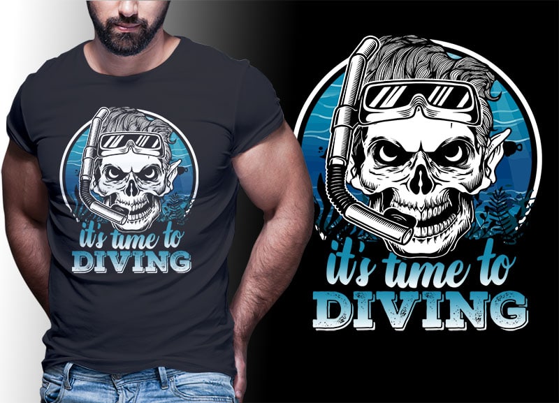 30 SCUBA DIVING Vintage Retro Tshirt Designs Bundle Editable