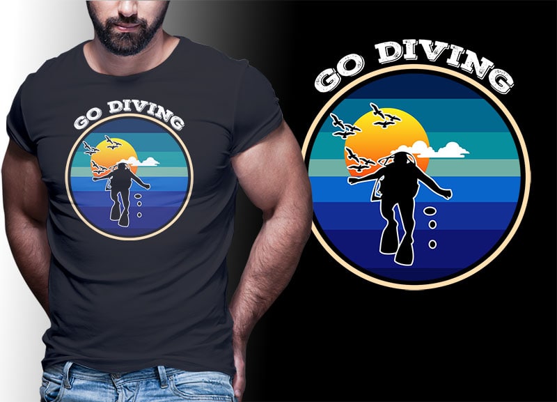 30 SCUBA DIVING Vintage Retro Tshirt Designs Bundle Editable