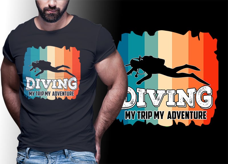 30 SCUBA DIVING Vintage Retro Tshirt Designs Bundle Editable