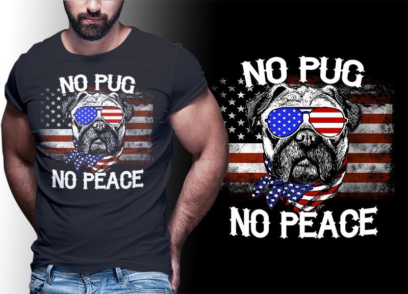 dog pug american flag tshirt design editable