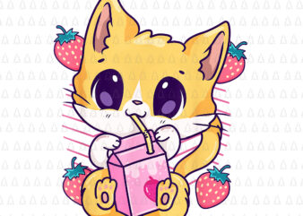 Strawberry Milk Cat Cute Kawaii Kitten Anime Neko Shake Png, Kawaii Kitten Anime Png, Kawaii Cat Png, Cat Png