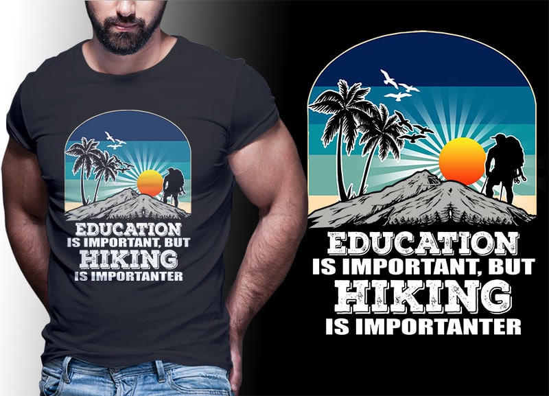 HIKING CLIMB MOUNTAIN Vintage Retro Tshirt Designs Bundle Editable