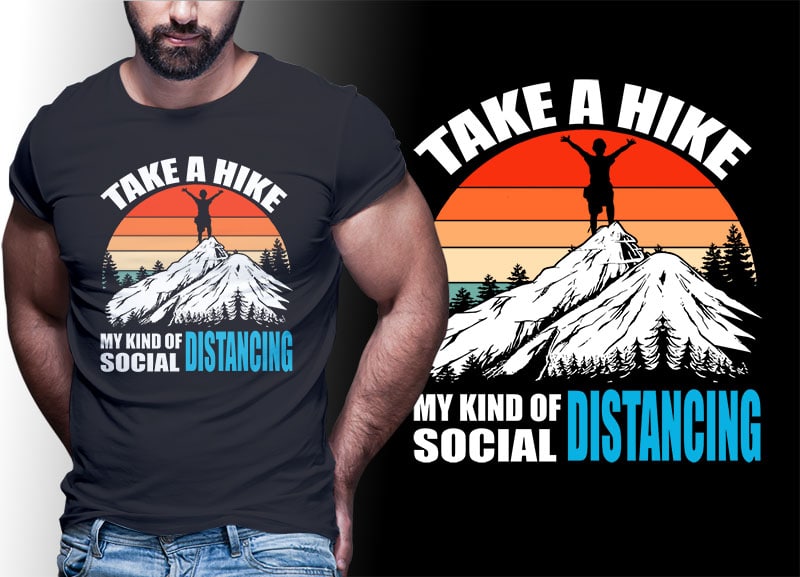 HIKING CLIMB MOUNTAIN Vintage Retro Tshirt Designs Bundle Editable