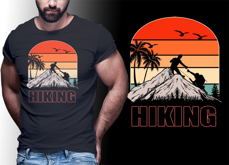 HIKING CLIMB MOUNTAIN Vintage Retro Tshirt Designs Bundle Editable