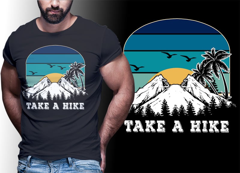 HIKING CLIMB MOUNTAIN Vintage Retro Tshirt Designs Bundle Editable