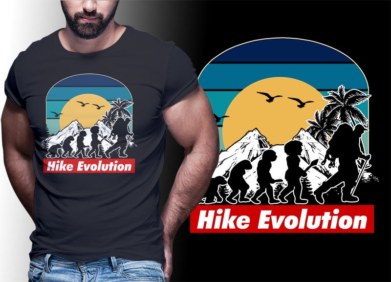 HIKING CLIMB MOUNTAIN Vintage Retro Tshirt Designs Bundle Editable