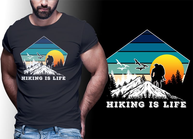 HIKING CLIMB MOUNTAIN Vintage Retro Tshirt Designs Bundle Editable